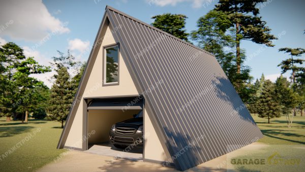 Гараж в стиле A-frame из сэндвич-панелей 12х6м.