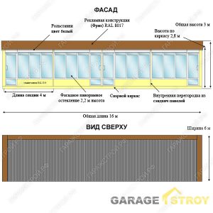 Торговый ряд из 4 павильонов 16×6м
